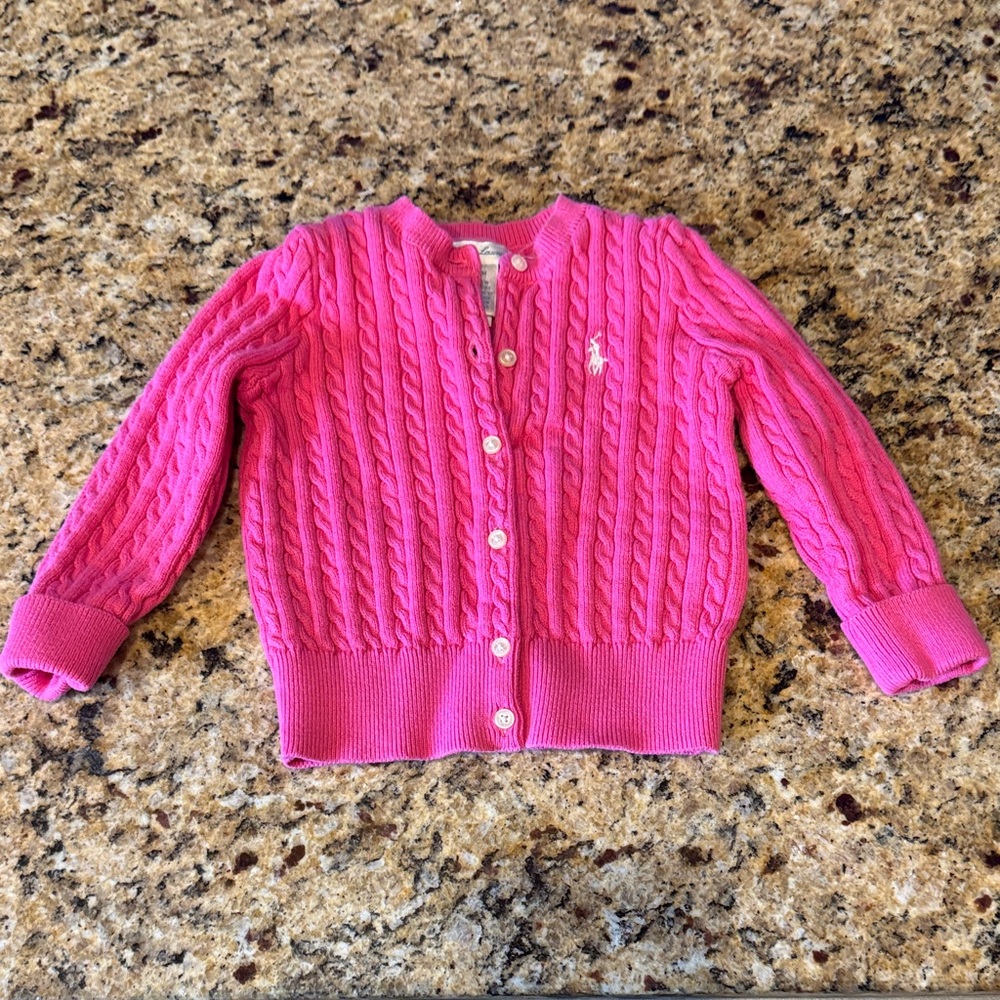 Ralph Lauren Hot Pink Cable Knit Kids Cardigan
